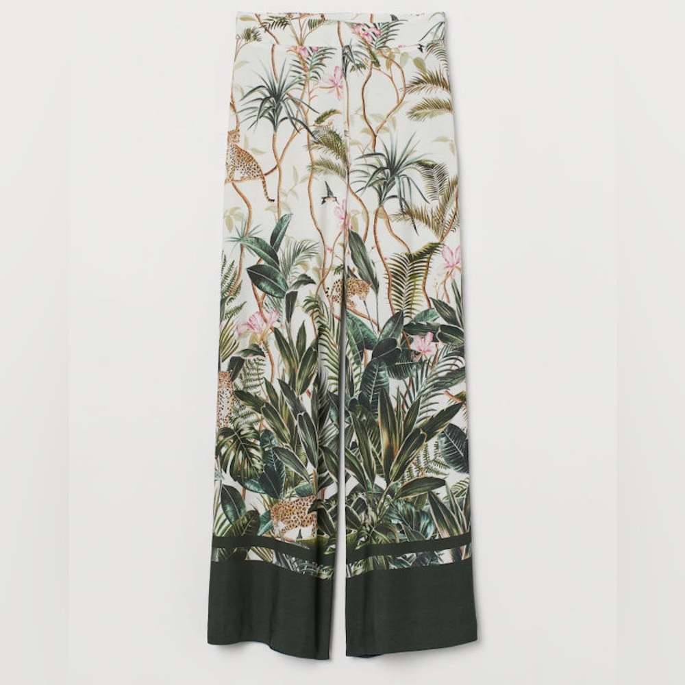 H&M Jungle Print Wide-Leg Pants